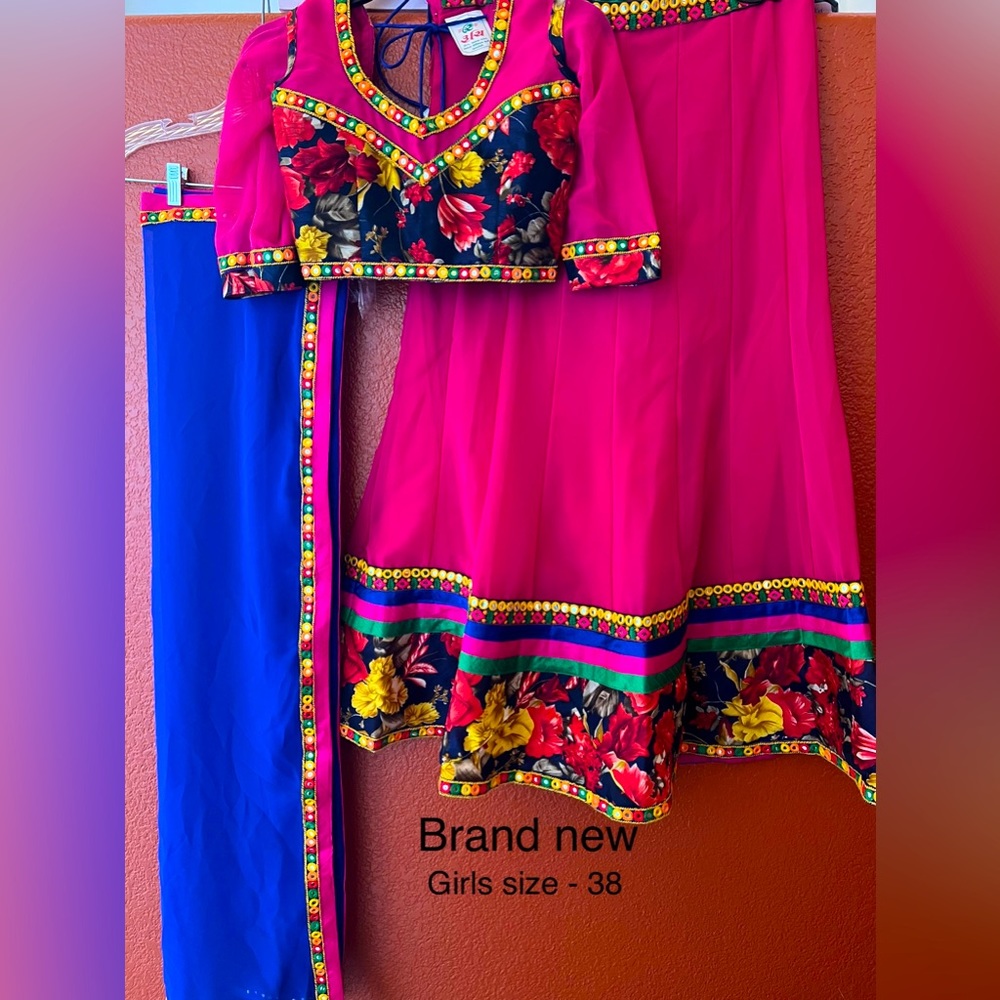 Pink and blue lengha (chanya choli)